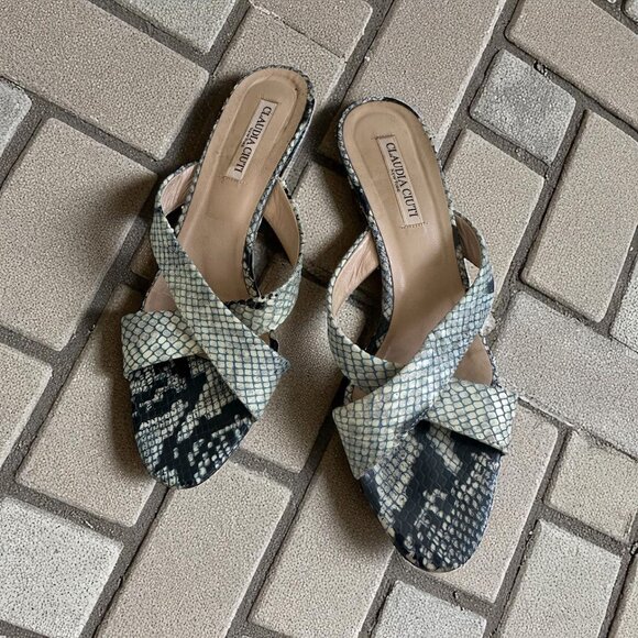 CLAUDIA CIUTI Snake Print Leather Kitten Heels Sandals Size 7.5 - Picture 1 of 8